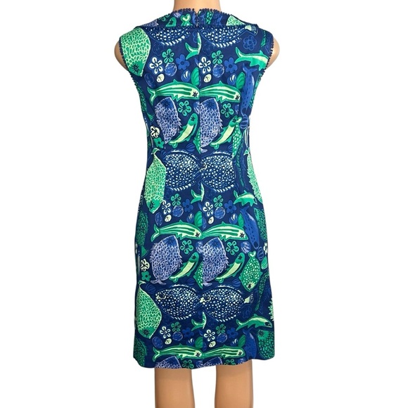 Talbots Blue & Green Fish Print Sheath Dress Cotton Blend - Picture 6 of 9
